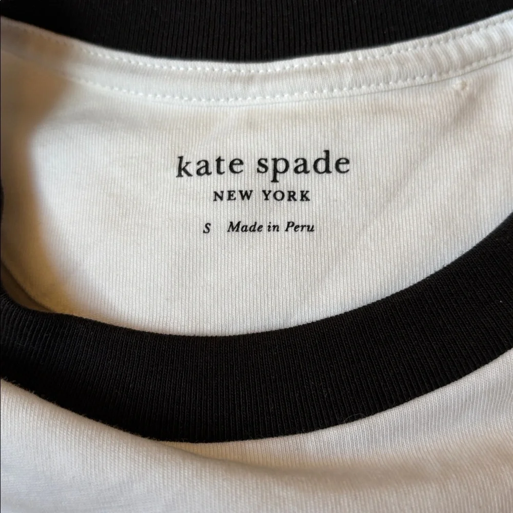 Kate Spade Noel Logo T-Shirt Cropped Ringer Tee Women’s Small White Velvet Green